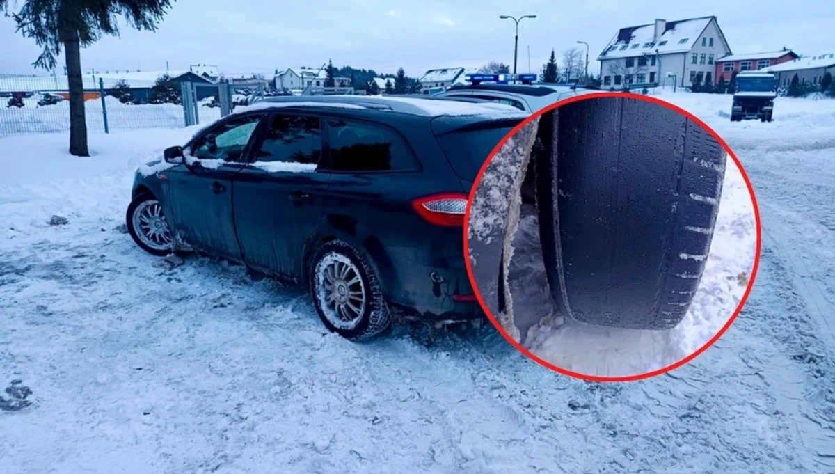 Kto ogląda Formułę 1, ten wie, jak wyglądają opony bolidów po kilkudziesięciu "kółkach". Podobne ogumienie miał Ford, którego kierowca został zatrzymany wczoraj w powiecie kartuskim na Pomorzu.