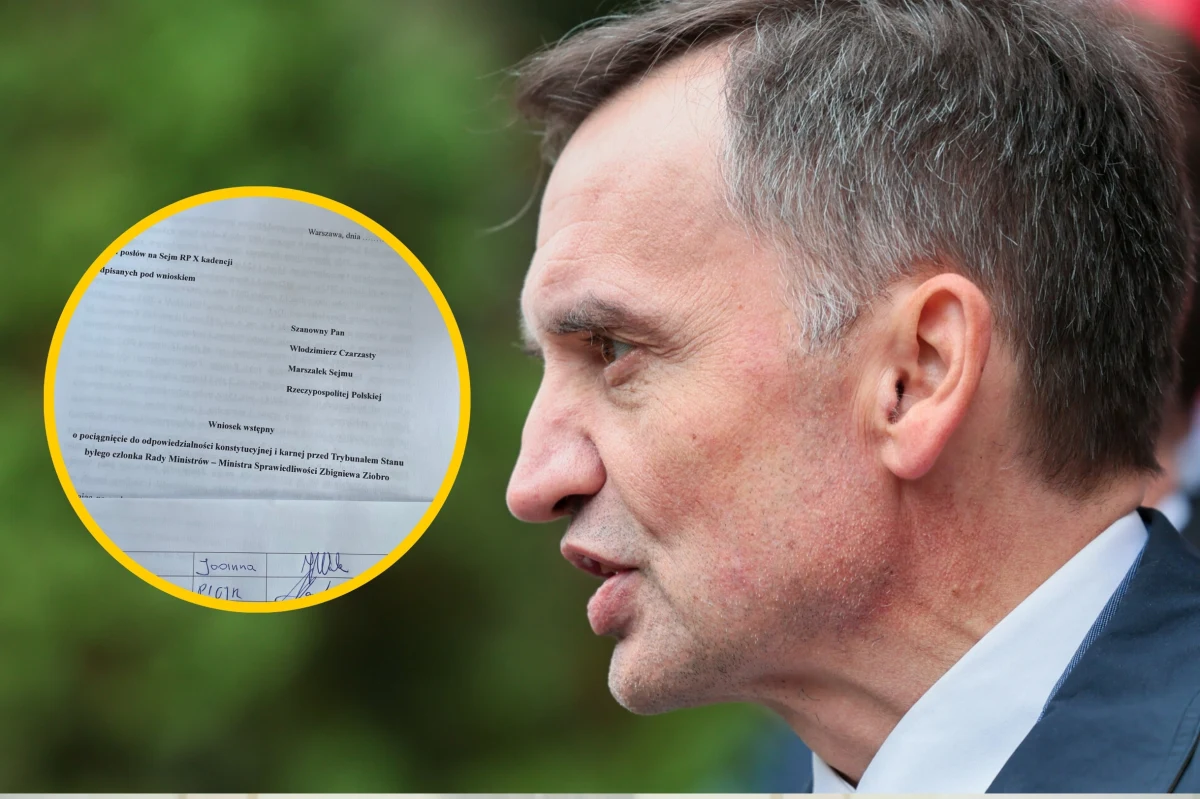 Posłowie dwóch partii rozpoczęli zbieranie podpisów pod wstępnym wnioskiem o postawienie byłego ministra sprawiedliwości Zbigniewa Ziobry przed Trybunałem Stanu. Zdjęcie dokumentu opublikował w mediach społecznościowych marszałek Sejmu Włodzimierz Czarzasty. Opatrzył je wymownym komentarzem: "Przyszła kryska na Matyska".