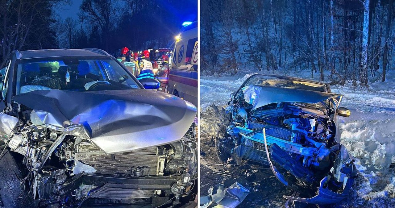 Kłódka. Czołowe zderzenie aut. Trasa zablokowana, siedem osób w szpitalu