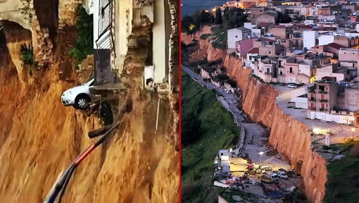 Dramatyczna sytuacja w Niscemi na Sycylii, gdzie całe wzgórze po niedawnym cyklonie osuwa się na równinę. Ewakuowano ponad 1500 osób. Domy na krawędzi osuwiska w każdej chwili mogą runąć.