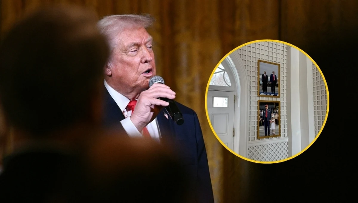 Niewielka zmiana w Białym Domu - przedsionek łączący Zachodnie Skrzydło z Rezydencją Wykonawczą został wzbogacony o fotografię Donalda Trumpa z Władimirem Putinem. Pod nową fotografią wisi jednak jeszcze jedno zdjęcie, które nijak pasuje do tego ze spotkania przywódców na Alasce.