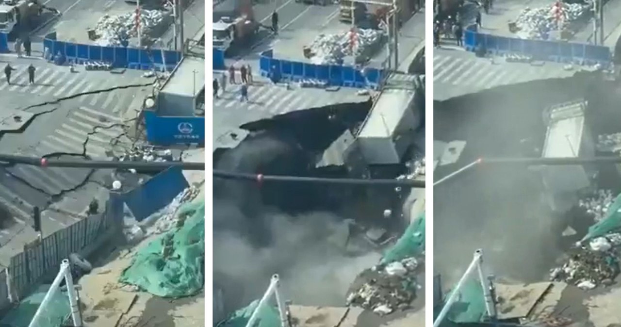 Ogromne zapadlisko w Szanghaju. Droga zniknęła w ciągu kilku sekund