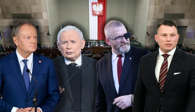 Dwucyfrowy wynik partii Brauna w sondażu. Liderzy notują spadki