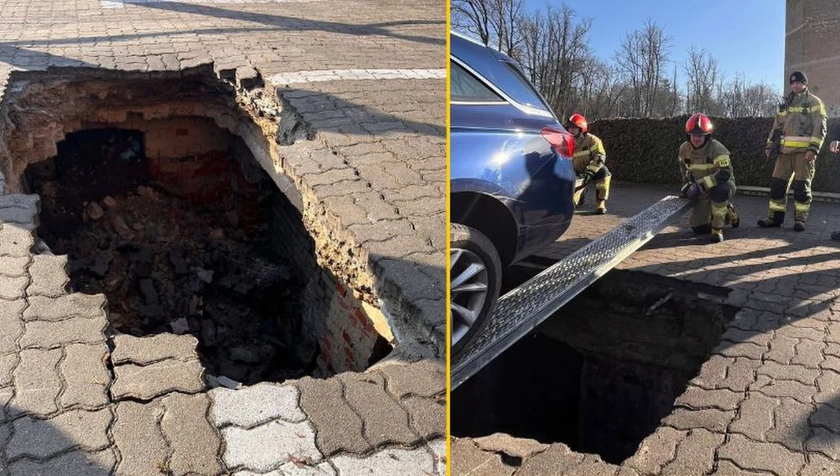 ​Niecodzienne zgłoszenie otrzymała w sobotę policja w Człuchowie w Pomorskiem. Funkcjonariusze zostali wezwani do jednego z pensjonatów zlokalizowanego w pobliżu miejscowego zamku. Na miejscu okazało się, że na parkingu odkryto zapadnięcie się gruntu. Ziemia osunęła się pod dwoma samochodami, które tylnymi kołami wpadły do zapadliska. 