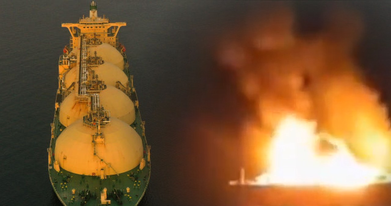 Potężny pożar rosyjskiego gazowca. Łuna ognia na Morzu Śródziemnym