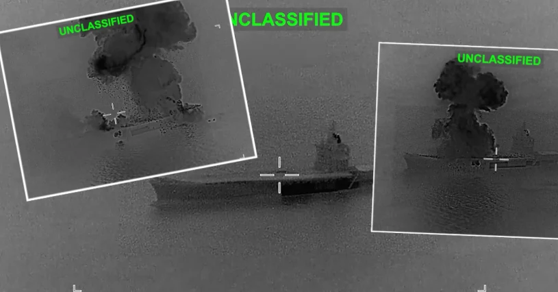 Irański lotniskowiec "trafiony i płonie". Dowództwo USA pokazało nagranie