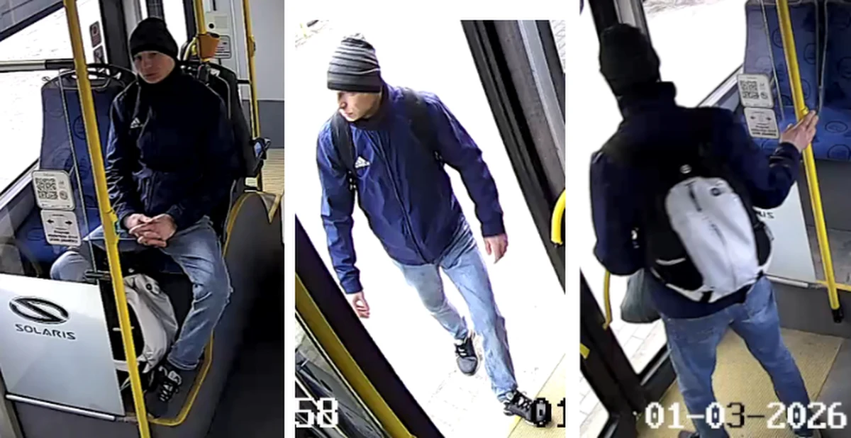 Funkcjonariusze z komisariatu policji w Gdyni – Chyloni poszukują mężczyzny, który może mieć związek z kradzieżą mienia o wartości około 1000 zł. Do zdarzenia doszło 1 marca 2026 roku w trolejbusie linii 25 na trasie Gdynia Cisowa – Gdynia Plac Kaszubski. Policja publikuje wizerunek podejrzanego i apeluje o pomoc w ustaleniu jego tożsamości.