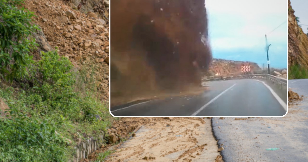 Osuwisko pochłonęło auto. Dramatyczny moment uchwycony na filmie