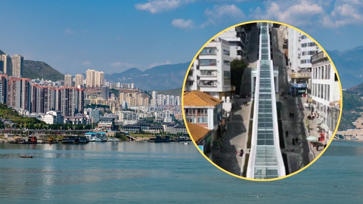 To najdłuższe schody ruchome świata. Znajdują się w zboczu góry