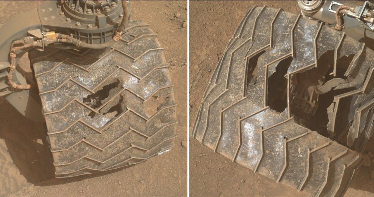 Dziura na dziurze. Tak wyglądają koła Curiosity po 13 latach na Marsie