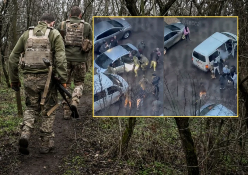 Sceny jak z filmu akcji w Ukrainie. Grupa ludzi zaatakowała żołnierzy