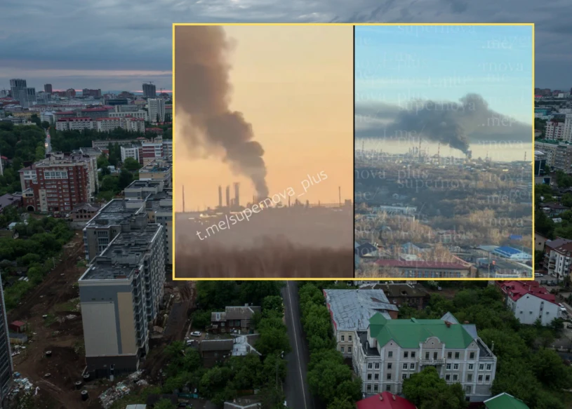 Słup czarnego dymu nad rosyjskim miastem. Nagrania pokazują skalę zniszczeń