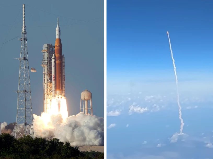 Start misji Artemis II widziany z samolotu. Niezwykłe nagranie