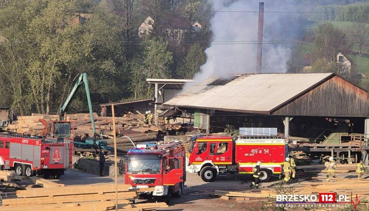 Pożar tartaku w Iwkowej. Kilkudziesięciu strażaków w akcji