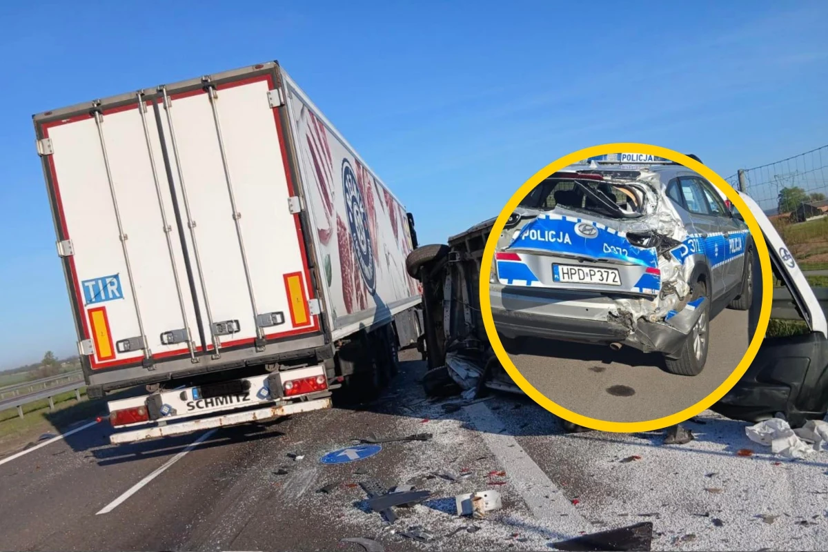 Policjant trafił do szpitala po wypadku na S17 w okolicach Markuszowa na Lubelszczyźnie. Zderzyły się tam trzy pojazdy - ciężarówka, radiowóz i auto służby drogowej.