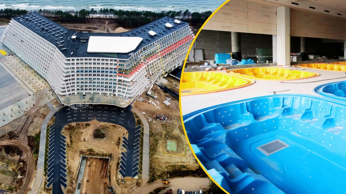 W sieci pojawiły się pierwsze zdjęcia i nagrania prezentujące wnętrza powstającego Hotelu Gołębiewski w Pobierowie. Nowoczesny obiekt, który już wkrótce przyjmie pierwszych gości, zachwyca bogactwem wykończenia - marmurem, złotem i kryształowymi żyrandolami. To największa inwestycja hotelowa nad polskim morzem, która ma szansę przyciągnąć tysiące turystów.