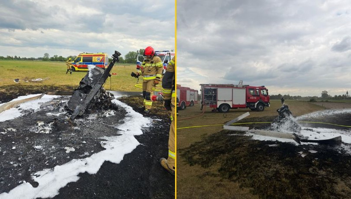 Groźny wypadek lotniczy na Mazowszu. Wiatrakowiec runął i spłonął