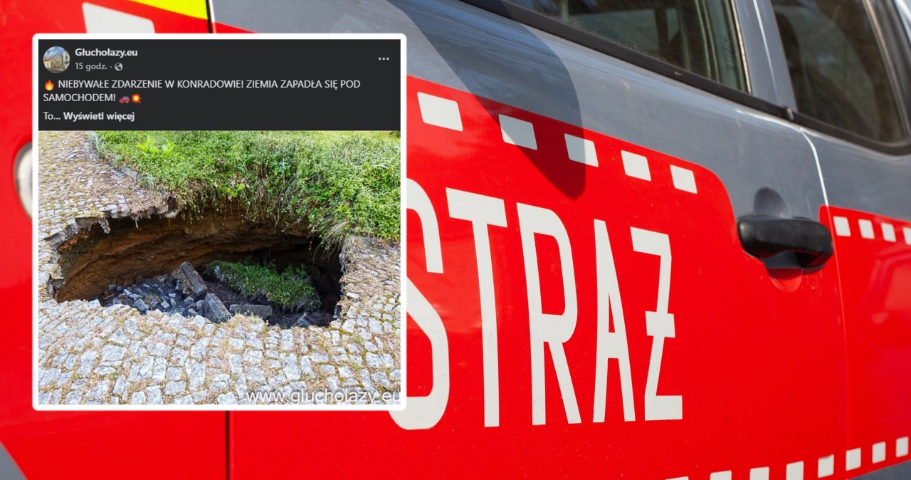 Auto zawisło nad dziurą. Zapadlisko w Konradowie