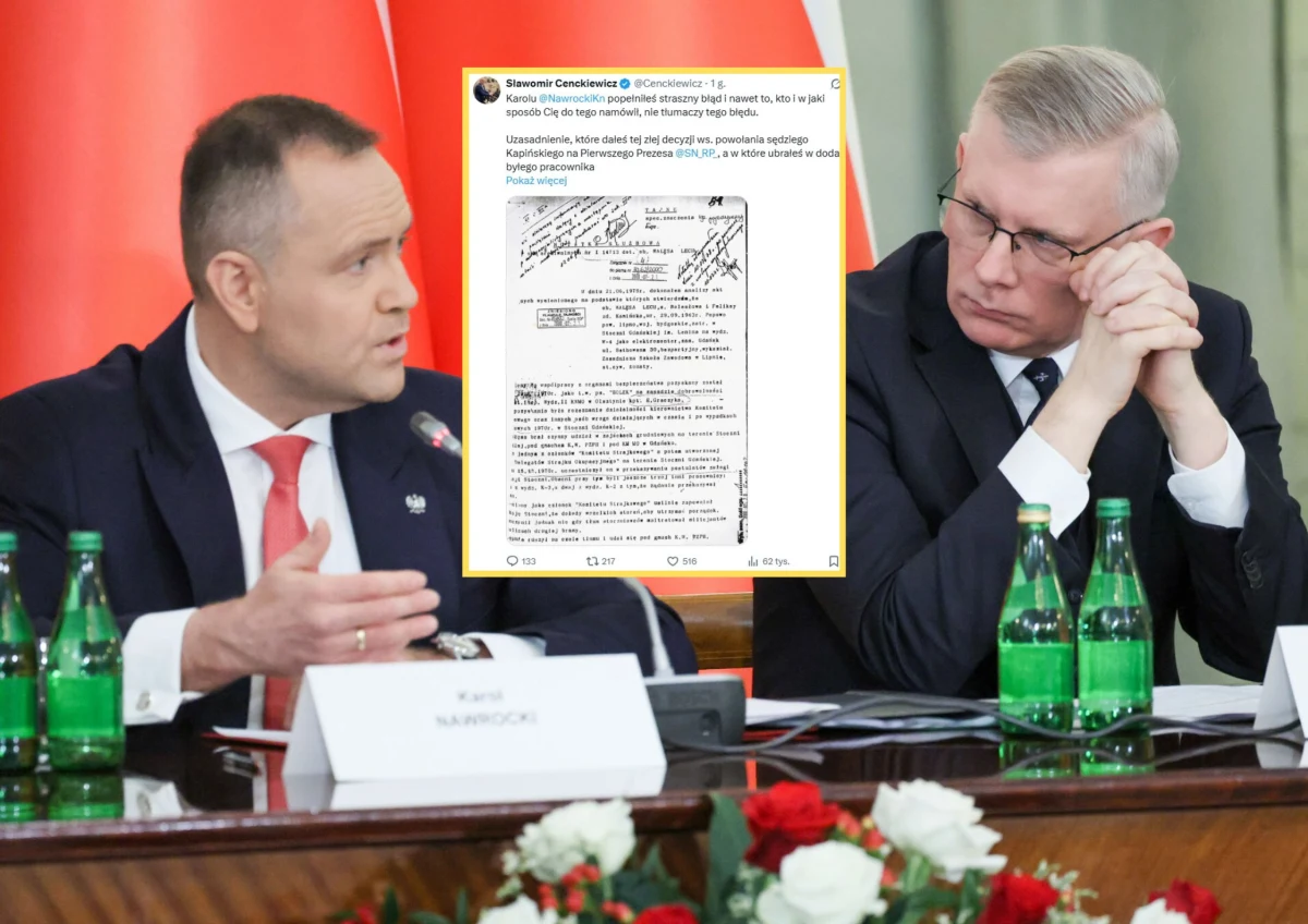 "Karolu, popełniłeś straszny błąd i nawet to, kto i w jaki sposób Cię do tego namówił, nie tłumaczy tego błędu" - tak Sławomir Cenckiewicz skomentował decyzję prezydenta Karola Nawrockiego o powołaniu sędziego Zbigniewa Kapińskiego na nowego I prezesa Sądu Najwyższego.