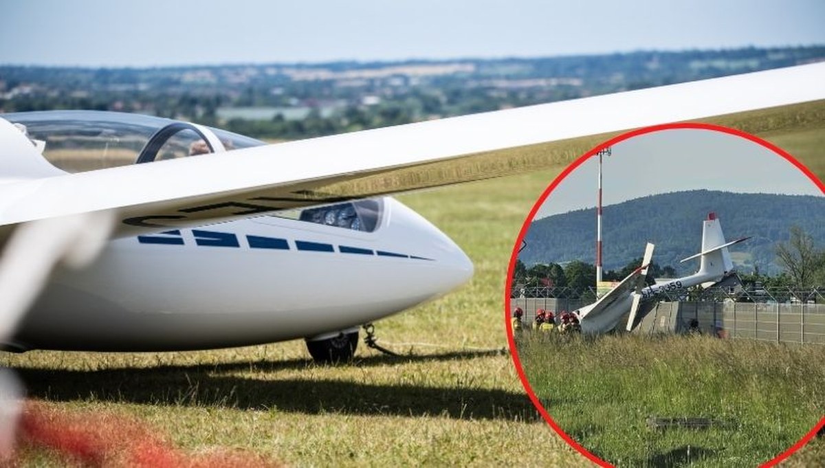 Wypadek szybowca w Krośnie. Spadł na ogrodzenie lotniska