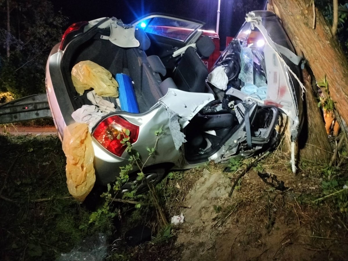 Toyota z pięciorgiem nastolatków wbiła się w drzewo. Z auta zostało niewiele