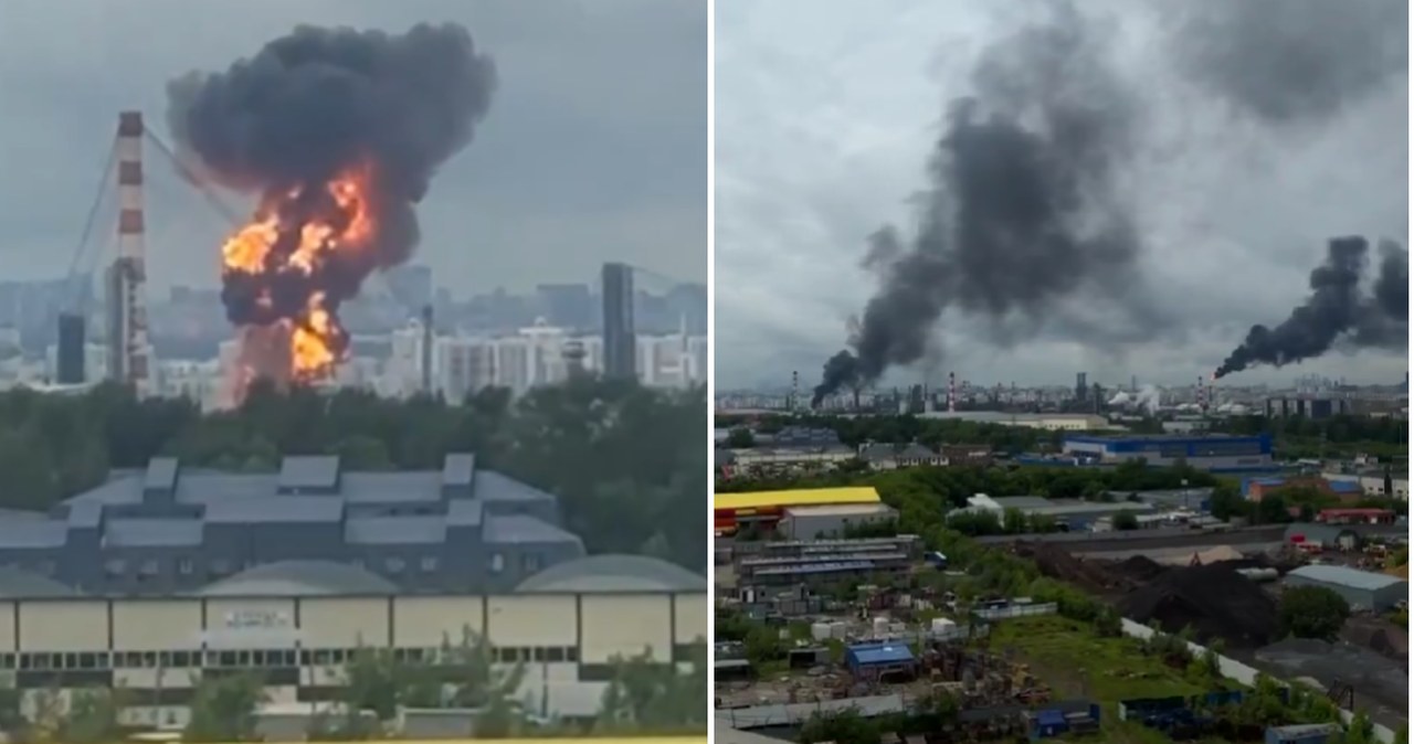 Potężny pożar w rejonie Moskwy. Słupy dymu po ataku Ukrainy