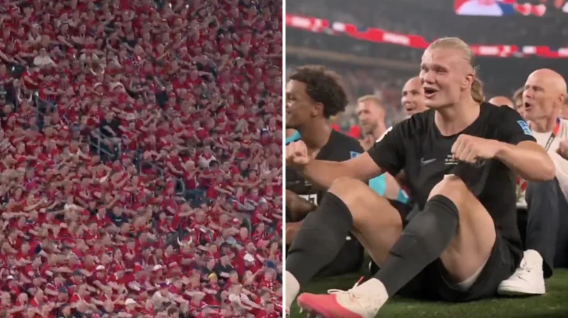 Sceny po triumfie Norwegów, Haaland naprawdę to zrobił. Już o tym głośno
