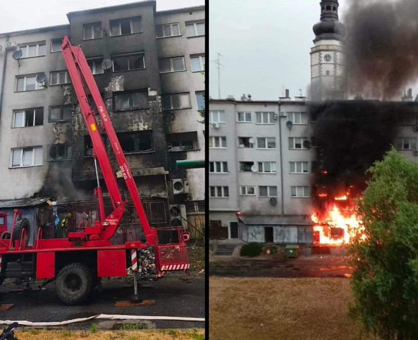 Ogień przeniósł się z wiaty na budynek. Potężny pożar na Dolnym Śląsku