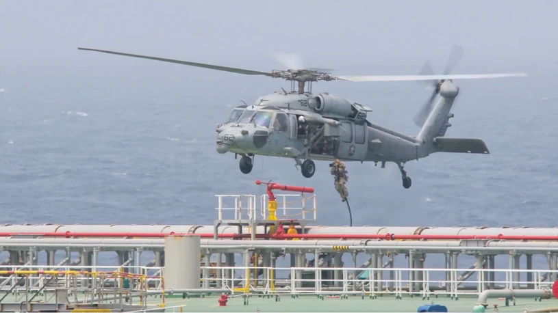 US Marines board tanker in Gulf of Oman enforcing Iran maritime blockade