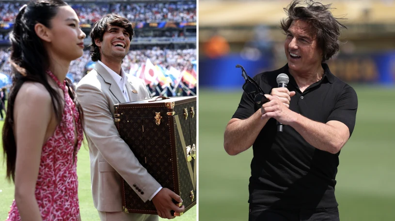 Carlos Alcaraz carried the trophy onto the pitch before the World Cup final