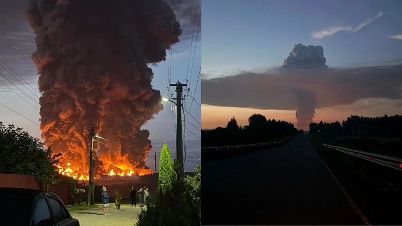 Rosyjski magazyn w ogniu. Potężny pożar po ukraińskim ataku