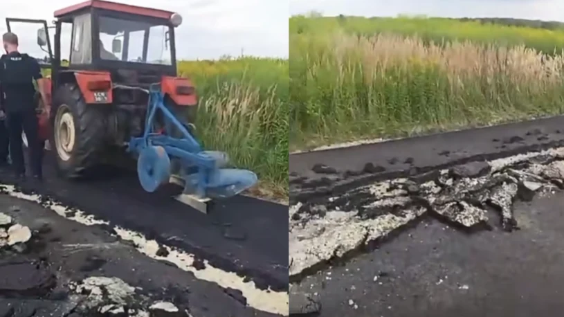 Gliwicki rolnik uszkodził nową nawierzchnię drogi
