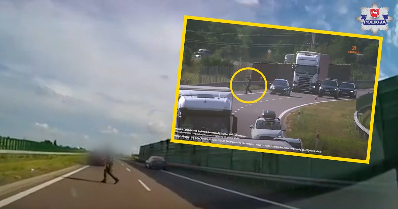 Pieszy z laską biegał między samochodami na drodze S17. O włos od tragedii