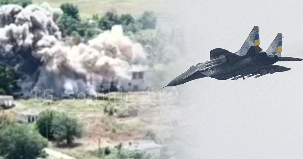 Ukraina-Rosja. MiG-29 zrównał bazę z ziemią. Spektakularne nagranie Ukraina-Rosja. MiG-29 zrównał bazę z ziemią. Spektakularne nagranie