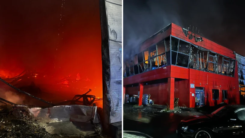 Toy warehouse fire in Gdynia — roof collapses, interior destroyed