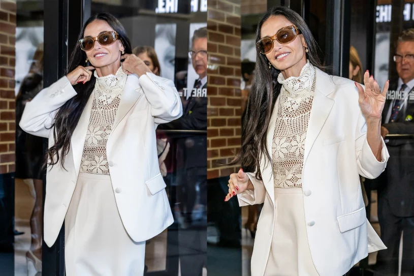 Demi Moore zachwyca w półprzezroczystym looku Magdy Butrym w Nowym Jorku