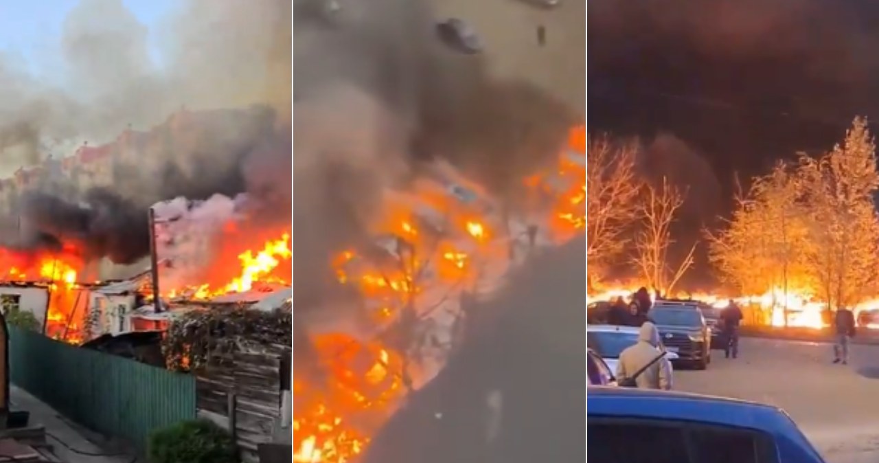 Zmasowany atak dronów. Dym nad rosyjskim miastem, pociąg pasażerski w ogniu