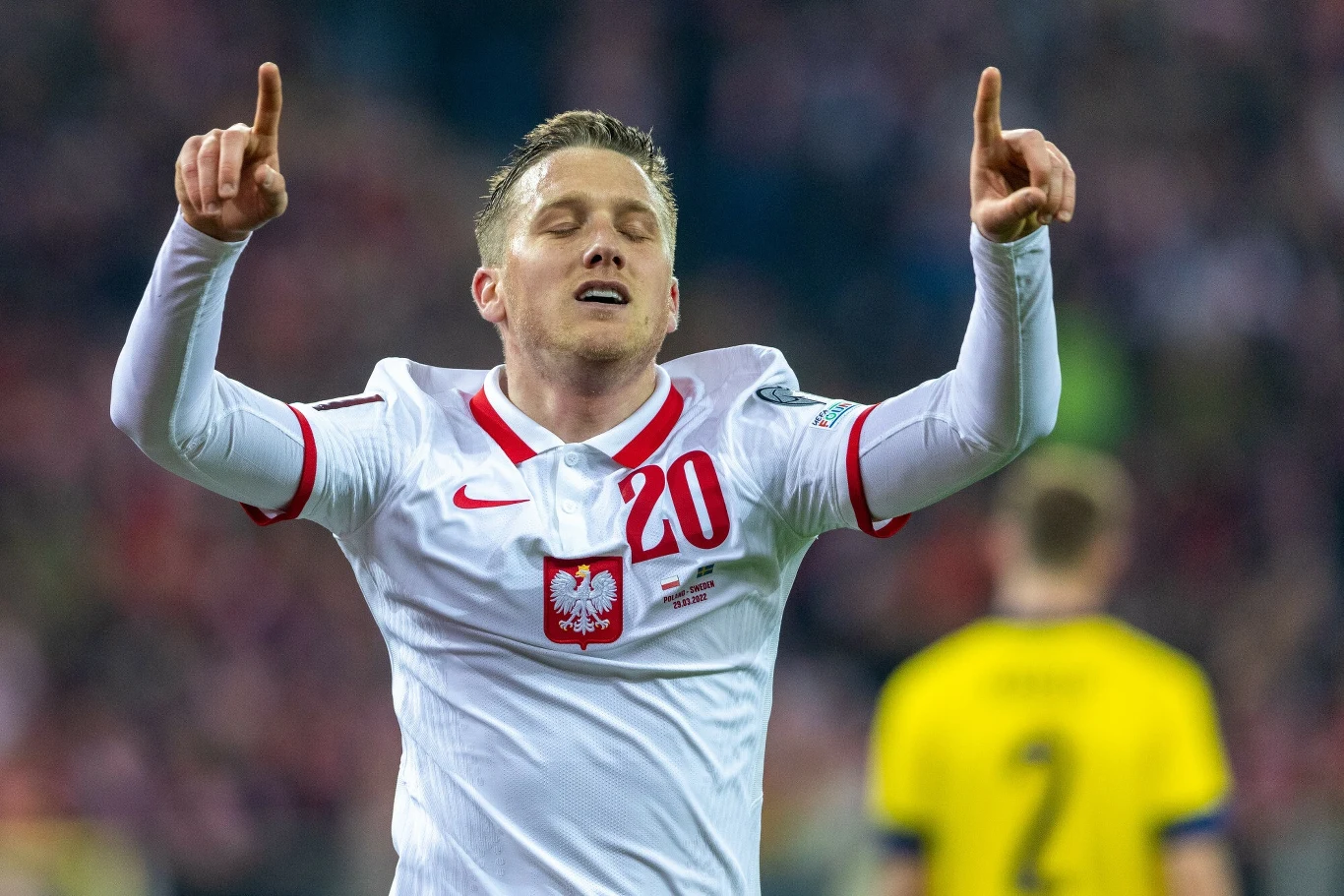 Piotr Zieliński po strzeleniu gola w meczu Polska - Szwecja