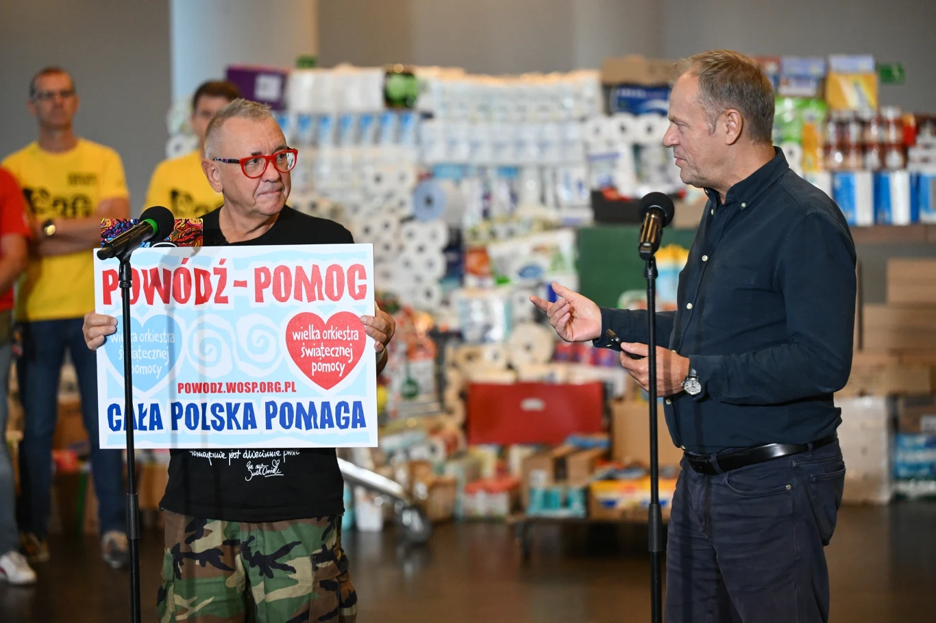 Jerzy Owsiak i Donald Tusk na wspólnej konferencji