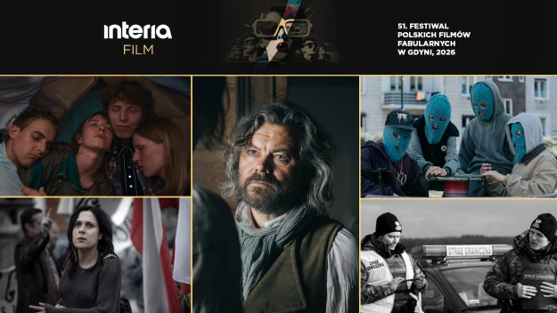 Kolaż scen z różnych filmów, w tym grupa młodych ludzi pod kocem, brodaty mężczyzna o zamyślonym spojrzeniu, trzy osoby w niebieskich kominiarkach, kobieta w czerni patrząca przed siebie oraz funkcjonariusze Straży Granicznej przy radiowozie.