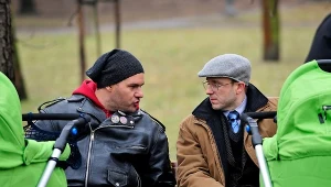 Tomasz Karolak i Łukasz Simlat na planie "39 i pół"