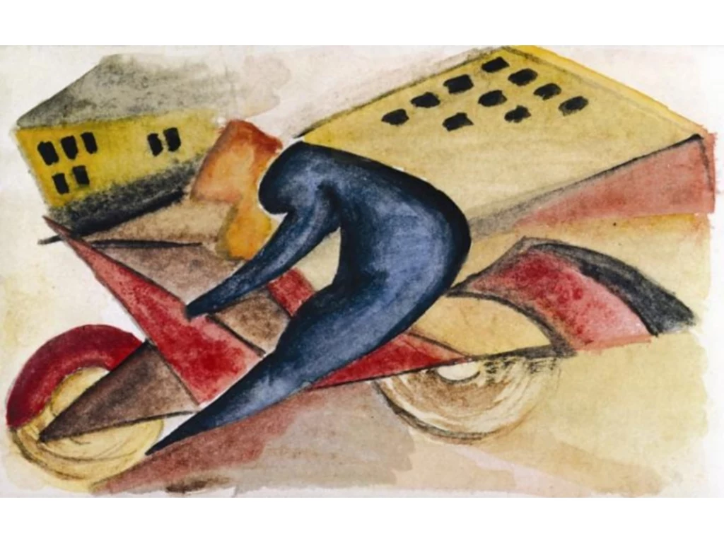 Achille Funi, Motociclista + case, 1914 r.