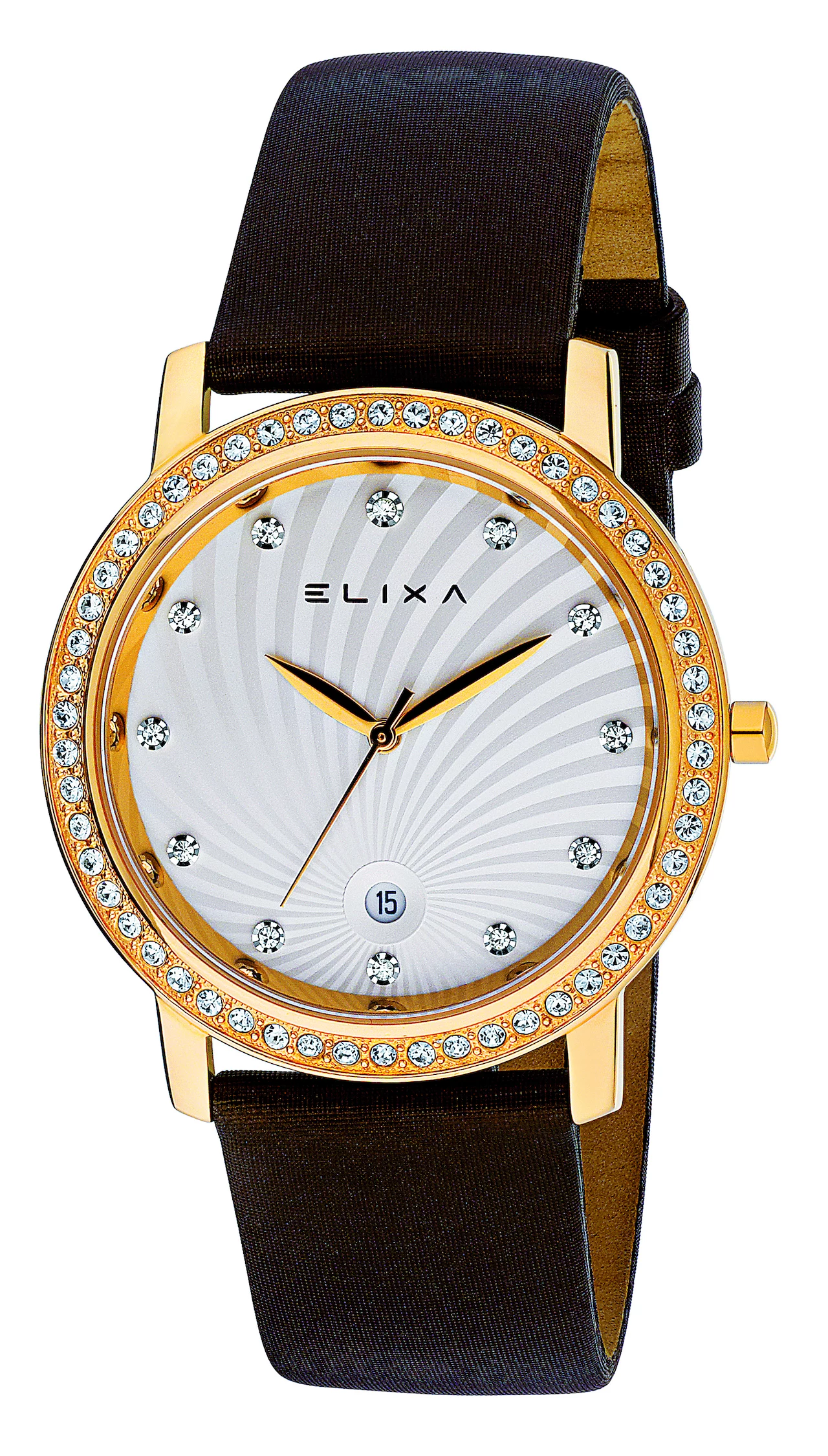 Elixa E044-L138, zegarek damski, koperta stalowa, pozłacana, zdobiona cyrkoniami, mechanizm kwarcowy, sekundnik, szkło mineralne, pasek satynowy, wodoszczelność do 30 m. Cena od 350 zł Elixa E044-L138, zegarek damski, koperta stalowa, pozłacana, zdobiona cyrkoniami, mechanizm kwarcowy, sekundnik, szkło mineralne, pasek satynowy, wodoszczelność do 30 m. Cena od 350 zł