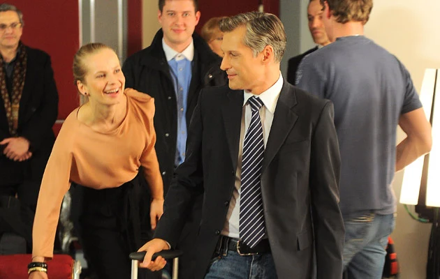 Magda Cielecka i Robert Kozyra na planie "Hotelu 52". Fot.Radosław Nawrocki