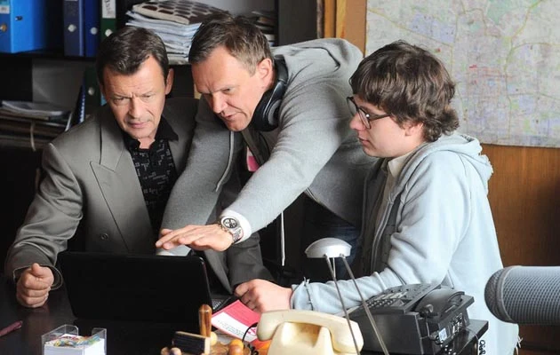 Jan Frycz, Cezary Pazura i Antek Królikowski na planie "Weekendu", fot.Mateusz Jagielski