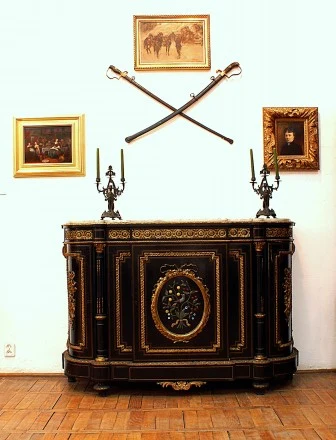Bufet, drewno hebanizowane, mosiądz, inkrustacje, XIX w.