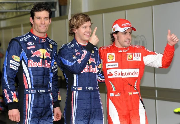 Od lewej: Mark Webber, Sebastian Vettel  i Fernando Alonso.