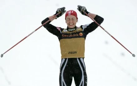 Justyna Kowalczyk na mecie niedzielnych zawodów