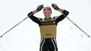 Justyna Kowalczyk na mecie niedzielnych zawodów