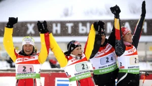 Od lewej: Simone Hauswald, Magdalena Neuner, Arnd Peiffer i Simon Schempp